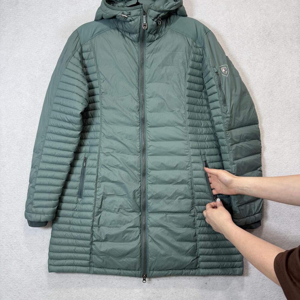 Kuhl Coat Womens XL Green Hooded Down Puffer Quilted Long Parka Lightweight - Picture 2 of 13
